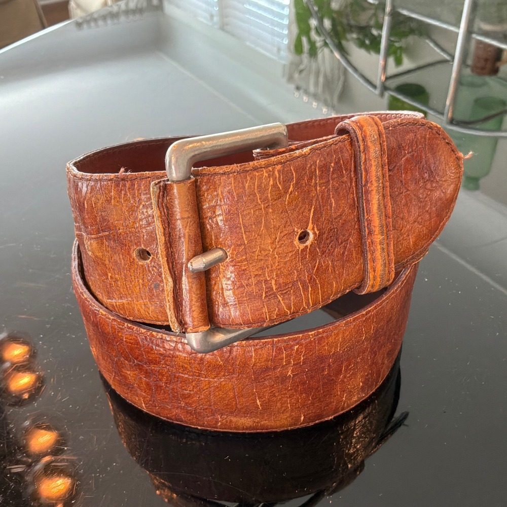 VTG Banana Republic Safari & Travel Leather Belt Brown Croc Made in England 30